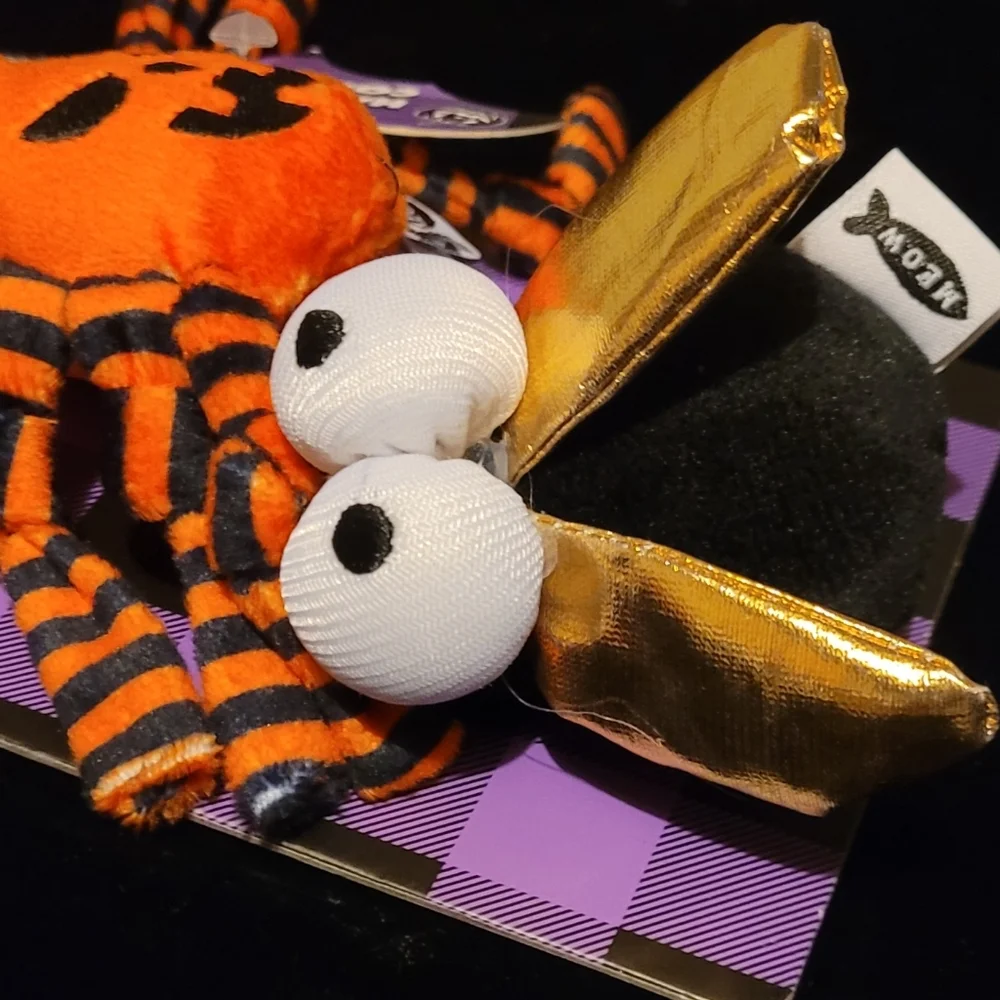 Cat Toys For Fall With Cat Nip Bugs- A Pumpkin Spider and A Fly w/Gold Wings